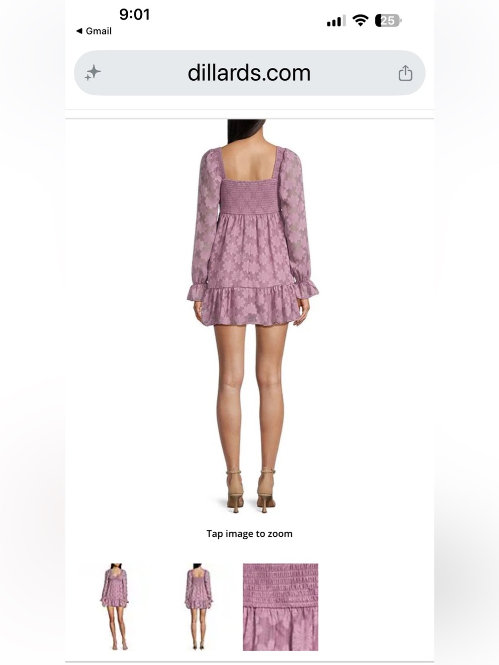 Smocked Square-Neck Mini Dress in Dusty Mauve